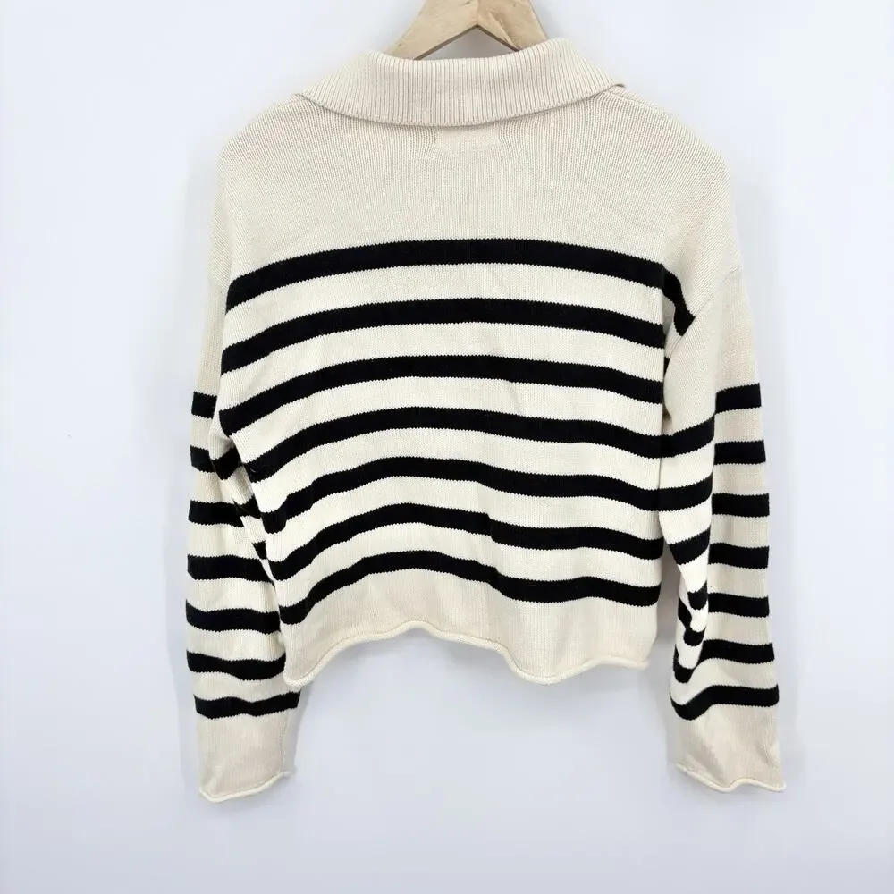 Marled Roll Hem Sweater Womens Medium Stripe Nautical Classic Preppy Fisherman - Picture 7 of 7